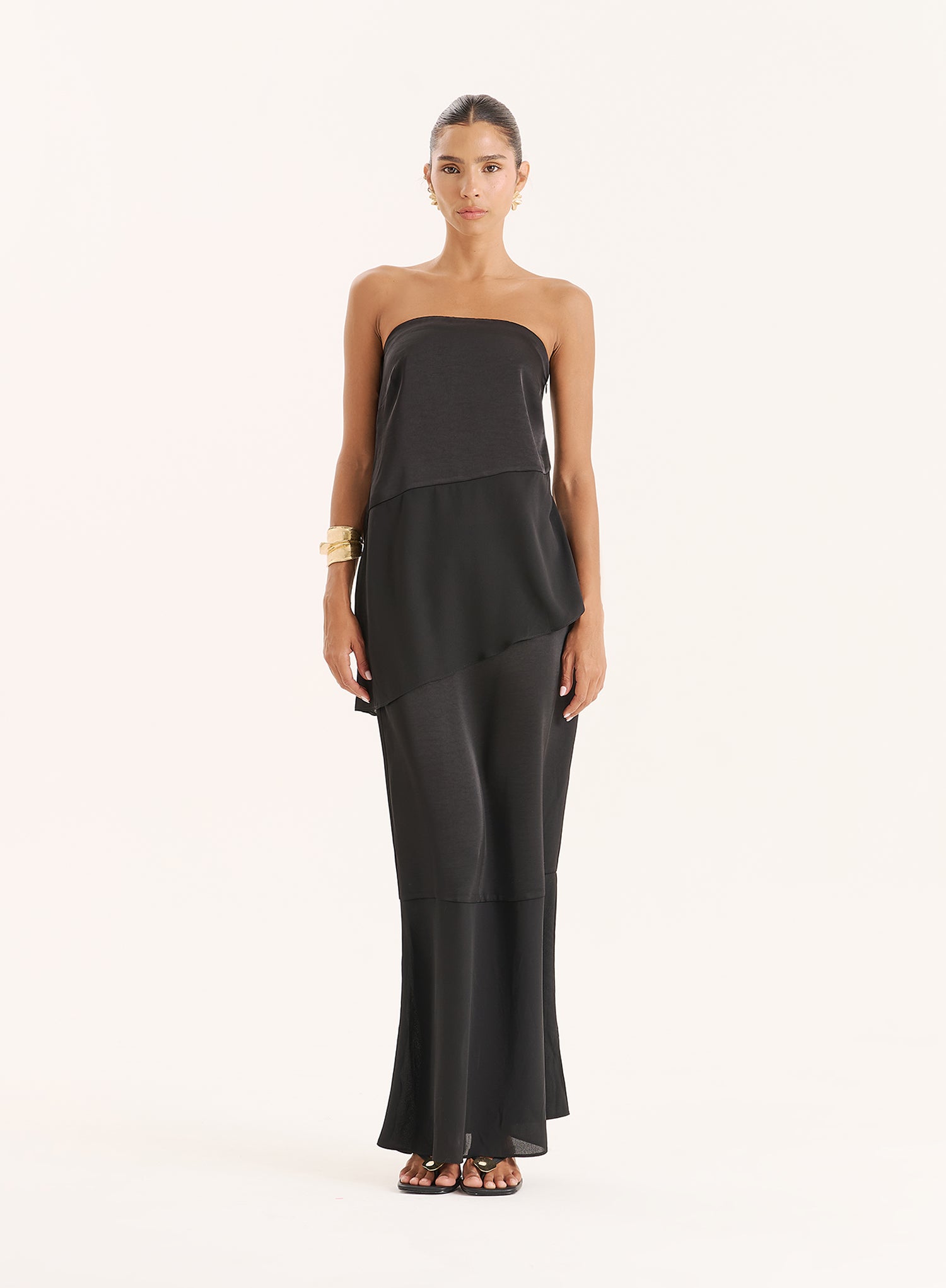 Black Satin And Chiffon Maxi Skirt